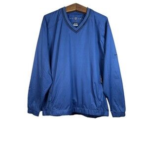 Nike Golf Y2K V Neck Long Sleeve Pullover Blue Front Pockets Windbreaker Men's L